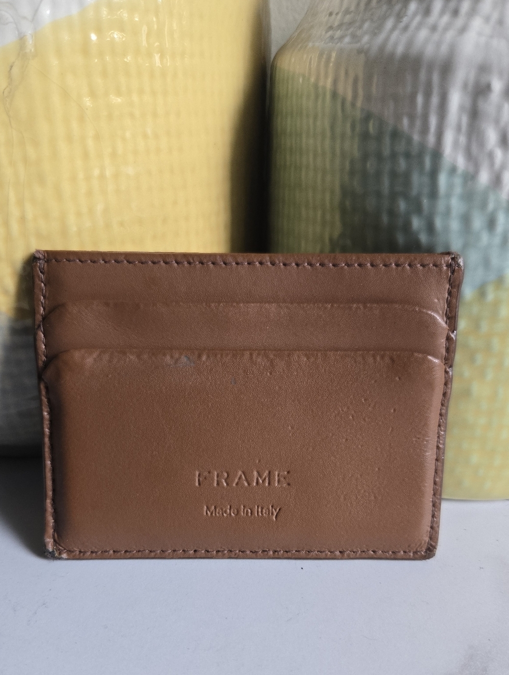 GUC Frame Brown Leather Slim Card Holder Wallet
